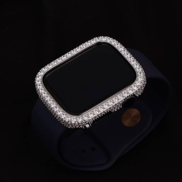 EMJ Bling Apple Watch Series 7/8 Silver Bezel Case Cover Face Bumper 41/45 mm - Picture 1 of 5